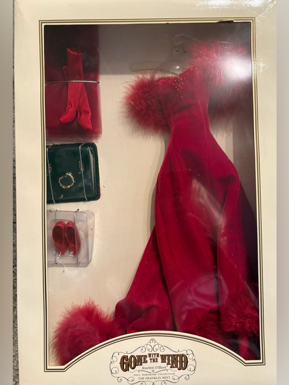 Franklin Mint:  Scarlet O’Hara Red Feather-Trim Evening Gown with Accessories